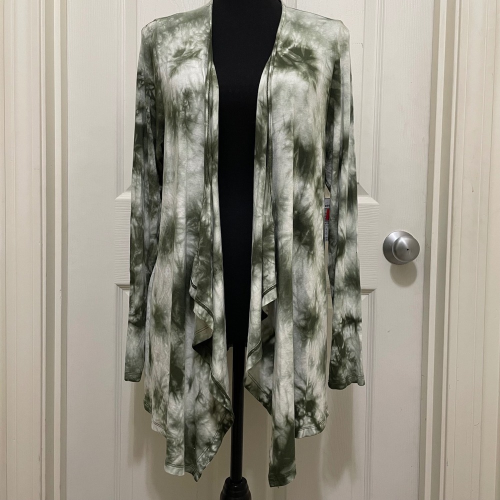 NEW Torrid Super Soft Knits Open Front Cardigan Tie Dye Olive Green Waterfall 0